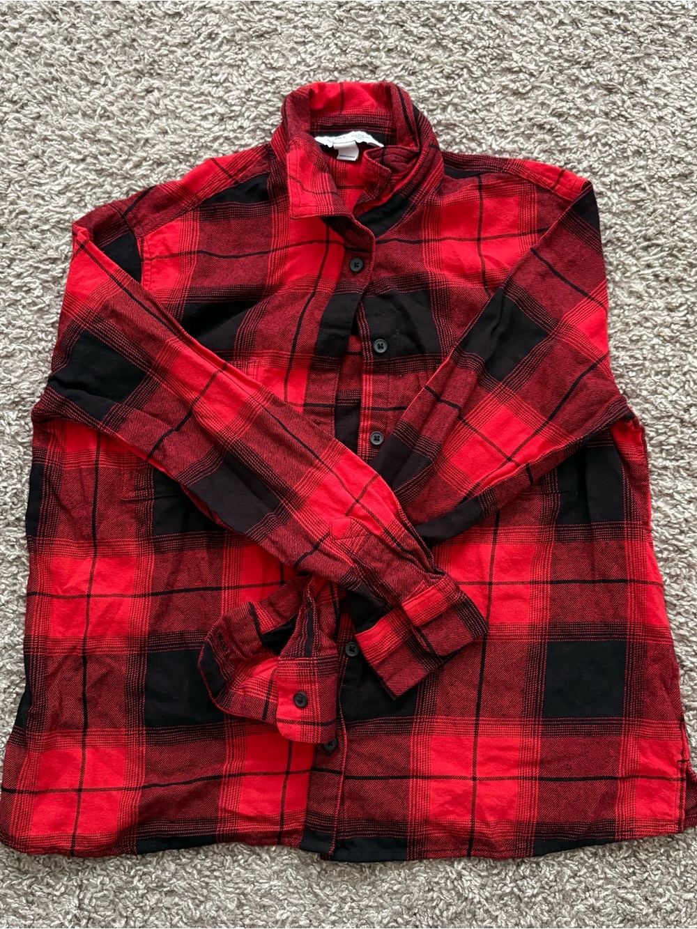 Unisex Red and Black Plaid Button-Up Shirt